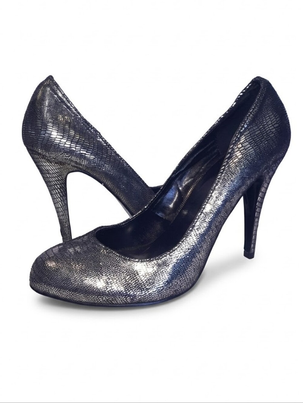 Le Chateau Silver Metallic Textured High Heels Formal Wedding Prom Womens Size 8